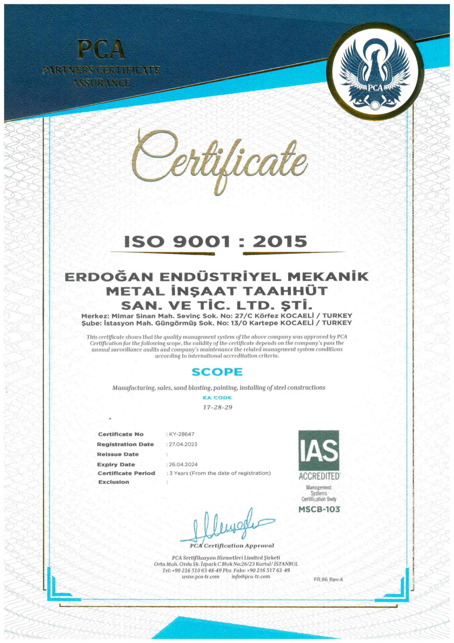 ISO 9001:2015 | Erdoğan Endüstri