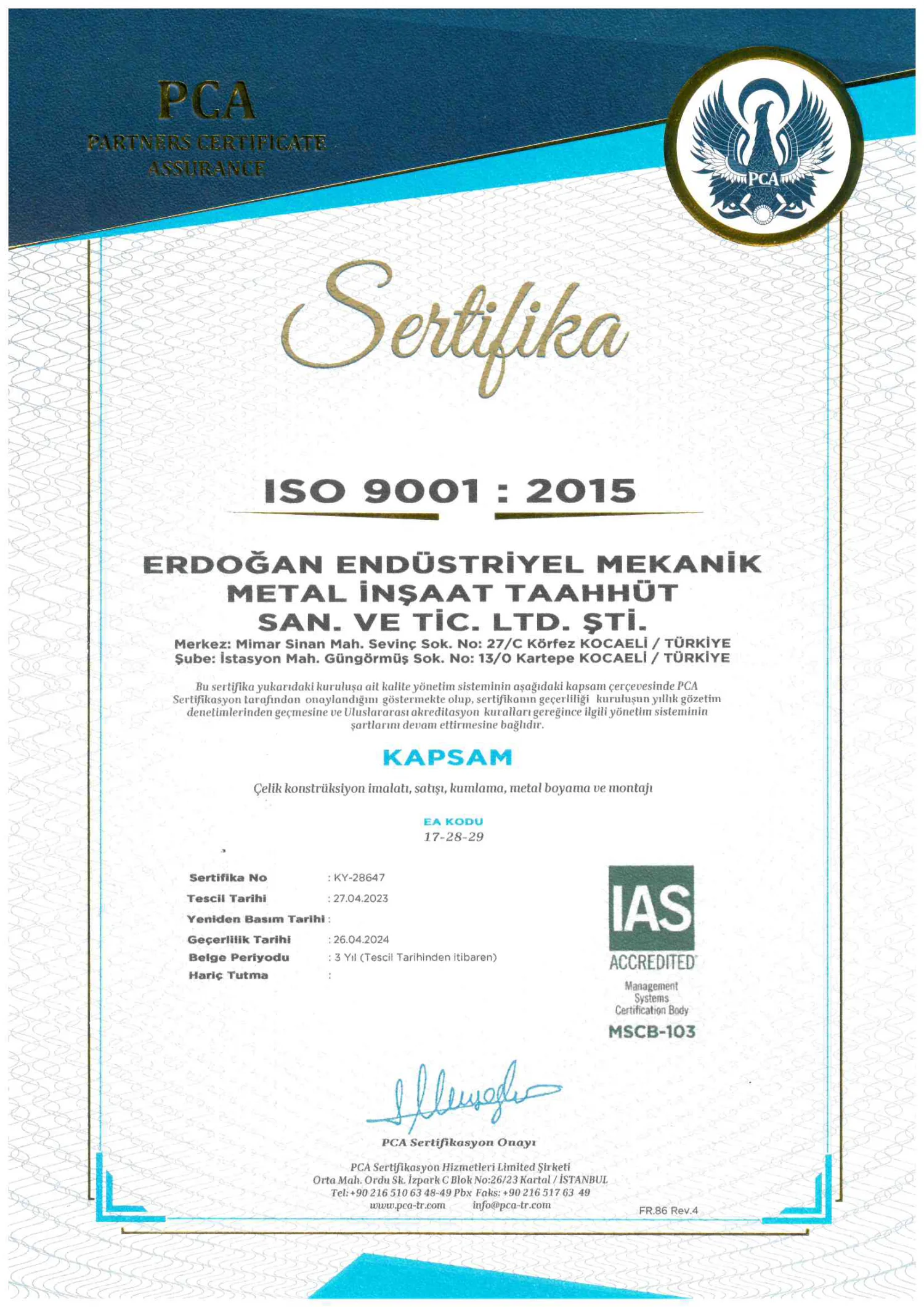 ISO 9001:2015 | Erdoğan Endüstri